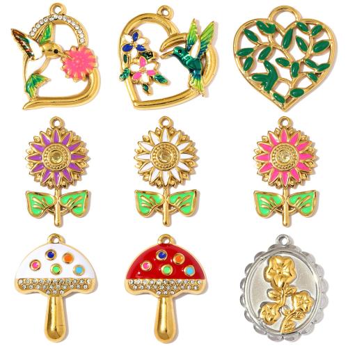 Enamel Stainless Steel Pendant, 304 Stainless Steel, Shell, Vacuum Ion Plating, DIY & with rhinestone 