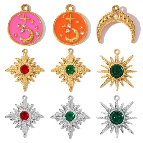 Enamel Stainless Steel Pendant, 304 Stainless Steel, Shell, Vacuum Ion Plating, DIY & with rhinestone 