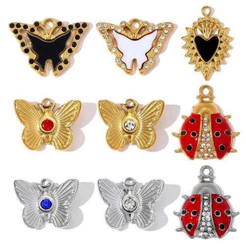 Enamel Stainless Steel Pendant, 304 Stainless Steel, irregular, Vacuum Ion Plating, DIY & with rhinestone 