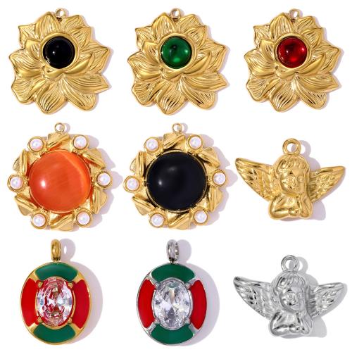 Enamel Stainless Steel Pendant, 304 Stainless Steel, irregular, Vacuum Ion Plating, DIY & with rhinestone 