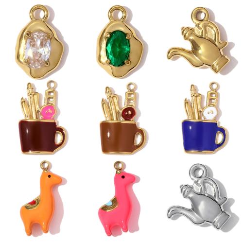 Enamel Stainless Steel Pendant, 304 Stainless Steel, irregular, Vacuum Ion Plating, DIY & with cubic zirconia 
