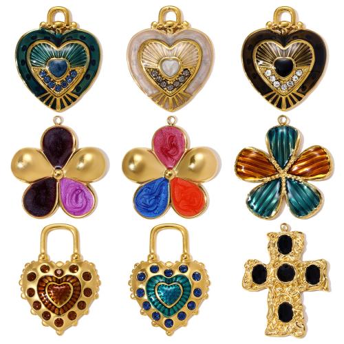 Stainless Steel Enamel Pendants, 304 Stainless Steel, with Glass, plated, DIY & with rhinestone 