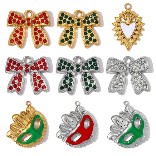 Stainless Steel Enamel Pendants, 304 Stainless Steel, with Resin, plated, DIY & with rhinestone 