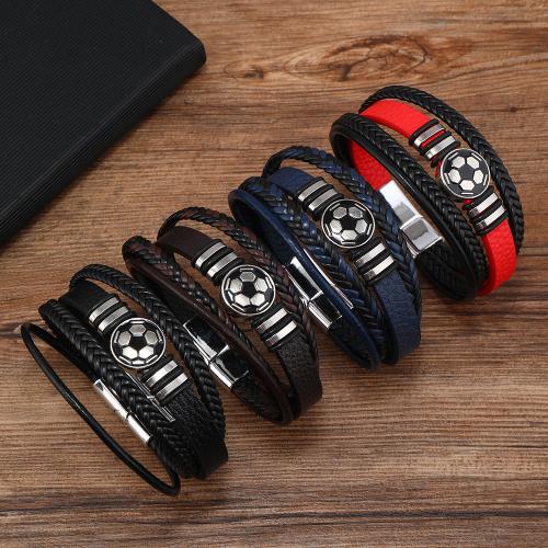 Kuhhaut Armband, mit PU Leder & Zinklegierung, Fussball, handgemacht, mehrschichtig & unisex, keine, Länge:ca. 18-23 cm, verkauft von PC[