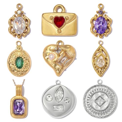 Cubic Zirconia Stainless Steel Pendant, 304 Stainless Steel, with ABS Plastic Pearl, plated, DIY & micro pave cubic zirconia 