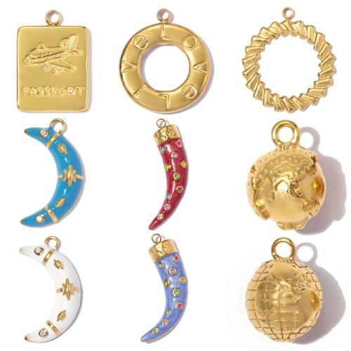 Stainless Steel Pendants, 304 Stainless Steel, plated, DIY & enamel & with rhinestone 