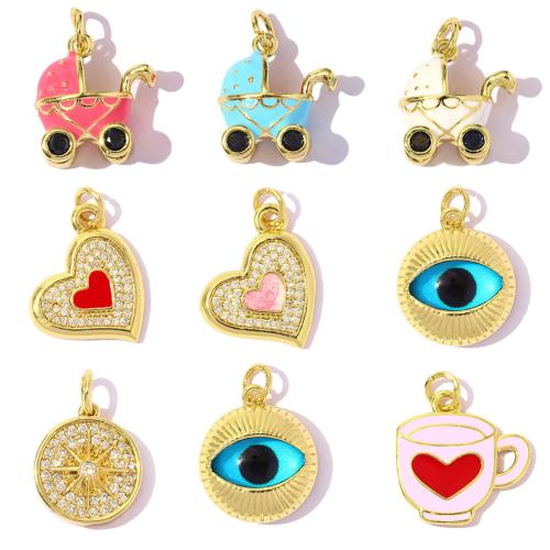 Stainless Steel Enamel Pendants, Brass, plated, DIY & micro pave cubic zirconia 
