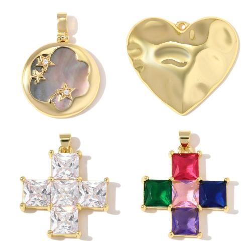 Cubic Zirconia Stainless Steel Pendant, Brass, with Shell, plated, DIY & micro pave cubic zirconia 