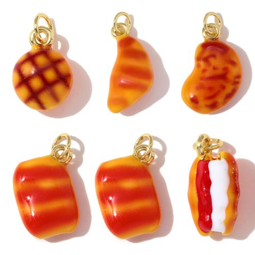 Stainless Steel Enamel Pendants, Brass, Bread, gold color plated, DIY 