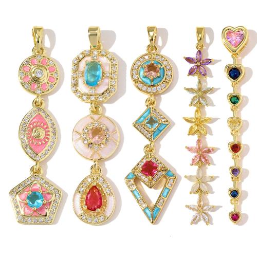 Cubic Zirconia Stainless Steel Pendant, Brass, gold color plated, DIY & micro pave cubic zirconia & enamel [