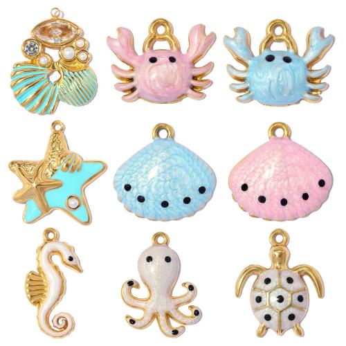 Stainless Steel Enamel Pendants, 304 Stainless Steel, with ABS Plastic Pearl, plated, DIY & with rhinestone 