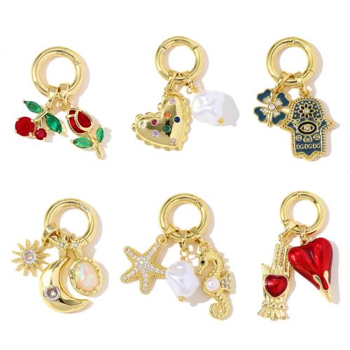 Cubic Zirconia Stainless Steel Pendant, Brass, with ABS Plastic Pearl, gold color plated, DIY & micro pave cubic zirconia & enamel 