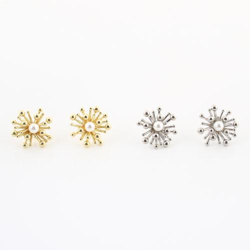 Brass Stud Earring, with Plastic Pearl, plated, fashion jewelry & for woman 