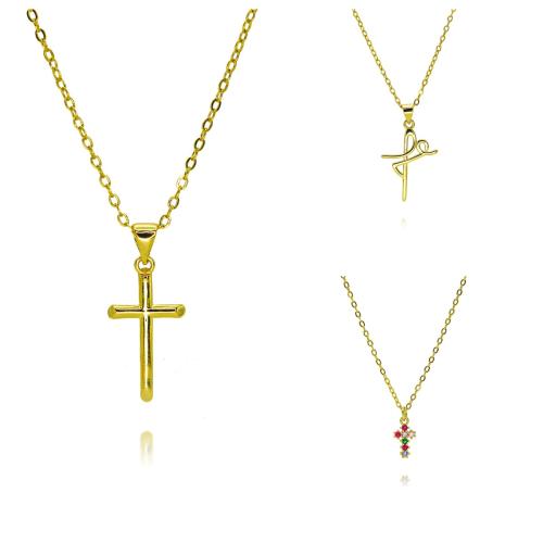 metal collar, con 5cm extender cadena, chapado en color dorado, diferentes estilos para la opción & micro arcilla de zirconia cúbica & para mujer, longitud:aproximado 45 cm, Vendido por UD