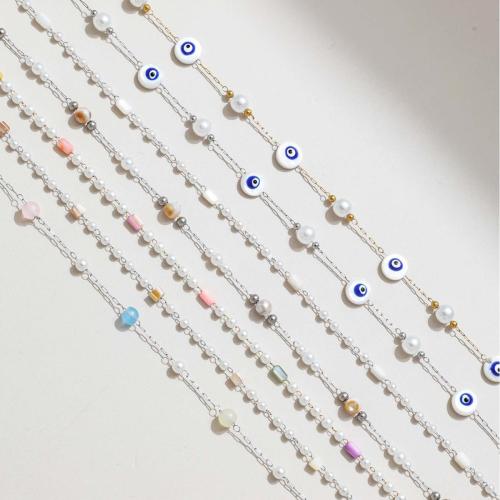 Edelstein Perlen Kette, 304 Edelstahl, mit Kunststoff Perlen, plattiert, DIY & verschiedene Stile für Wahl, verkauft von m