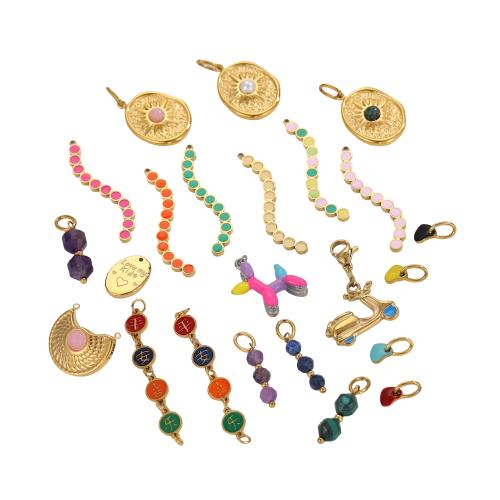 Stainless Steel Enamel Pendants, 304 Stainless Steel, with Plastic Pearl, plated, DIY 
