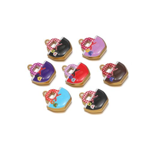 Stainless Steel Enamel Pendants, 304 Stainless Steel, Handbag, gold color plated, DIY 