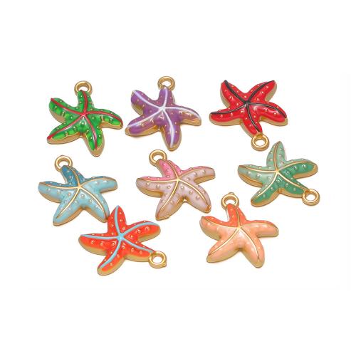 Stainless Steel Enamel Pendants, 304 Stainless Steel, Starfish, gold color plated, DIY 