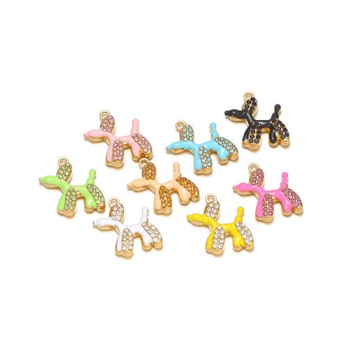 Stainless Steel Enamel Pendants, 304 Stainless Steel, Dog, gold color plated, DIY & with rhinestone 