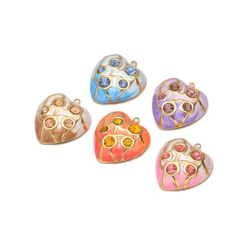 Stainless Steel Enamel Pendants, 304 Stainless Steel, Heart, gold color plated, DIY & with rhinestone 