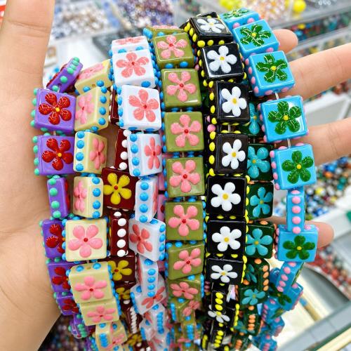 Цветочные стеклянные бусы, Лэмпворк, DIY & с цветочным узором, Много цветов для выбора, beads size 16-17mm, Приблизительно 20ПК/Strand, продается Strand[