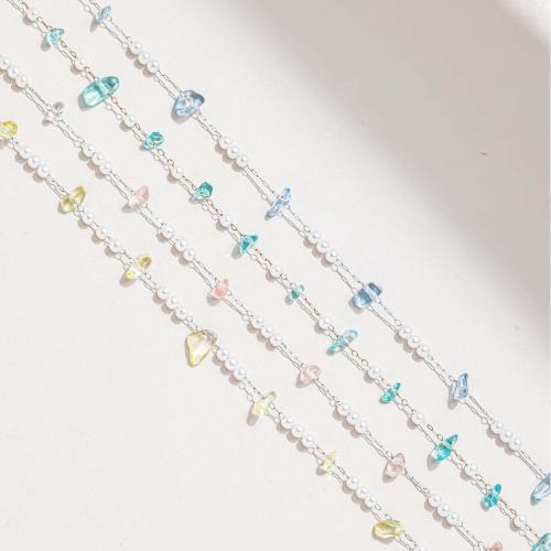 Edelstein Perlen Kette, 304 Edelstahl, mit Natürlicher Quarz & Kunststoff Perlen, plattiert, DIY, keine, verkauft von m