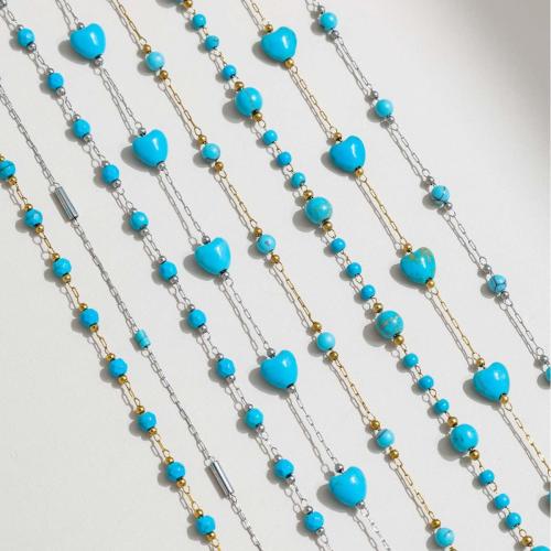 Cadena de cuentas de piedras preciosas, acero inoxidable 304, con turquesa, chapado, Bricolaje & diferentes estilos para la opción, Vendido por m
