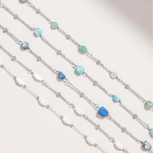 Cadena de cuentas de piedras preciosas, acero inoxidable 304, con Piedras preciosas, chapado, Bricolaje, más colores para la opción, Vendido por m