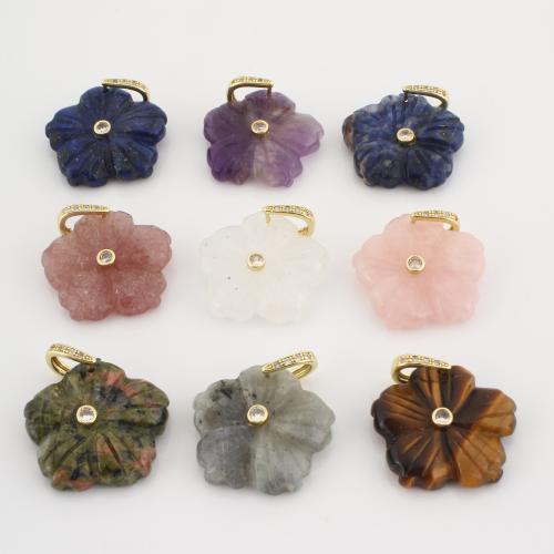 Joyas de piedras preciosas colgante, Flor, Bricolaje & con diamantes de imitación, más colores para la opción, 31x26x10mm, Vendido por UD