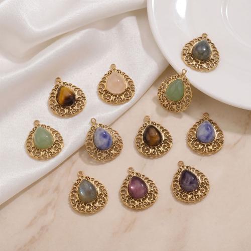 Gemstone ювелирные изделия Кулон, Нержавеющая сталь 304, с Полудрагоценный камень, Каплевидная форма, плакирован золотом, DIY & различные материалы для выбора & отверстие, продается PC