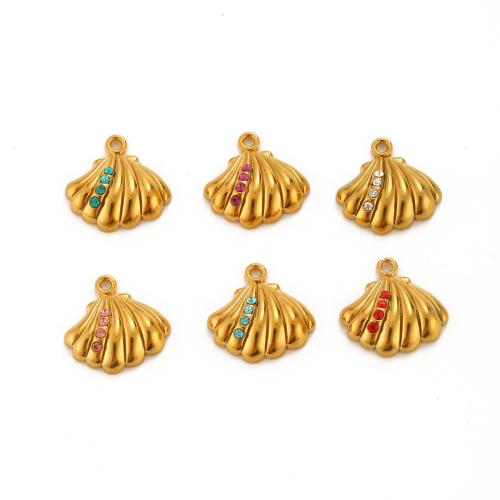 Pendentifs en acier inoxydable strass, Acier inoxydable 304, coquille, Placage de couleur d'or, DIY & avec strass, plus de couleurs à choisir Vendu par PC