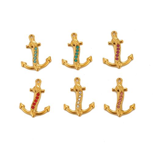 Pendentifs en acier inoxydable strass, Acier inoxydable 304, ancre, Placage ionique sous vide, DIY & avec strass, plus de couleurs à choisir Vendu par PC