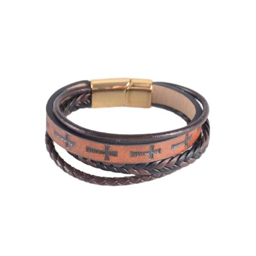 PU Leather Bracelet, with Zinc Alloy, vintage & for man, brown 