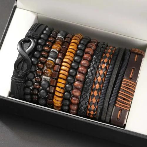 PU Leather Bracelet Set, with Coconut & Wood & Zinc Alloy, handmade, multilayer & Unisex 