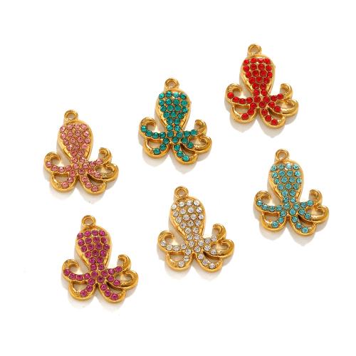 Pendentifs en acier inoxydable strass, Acier inoxydable 304, Poulpe, Placage de couleur d'or, DIY & avec strass, plus de couleurs à choisir Vendu par PC