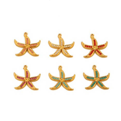 Pendentifs en acier inoxydable strass, Acier inoxydable 304, étoile de mer, Placage de couleur d'or, DIY & avec strass, plus de couleurs à choisir Vendu par PC