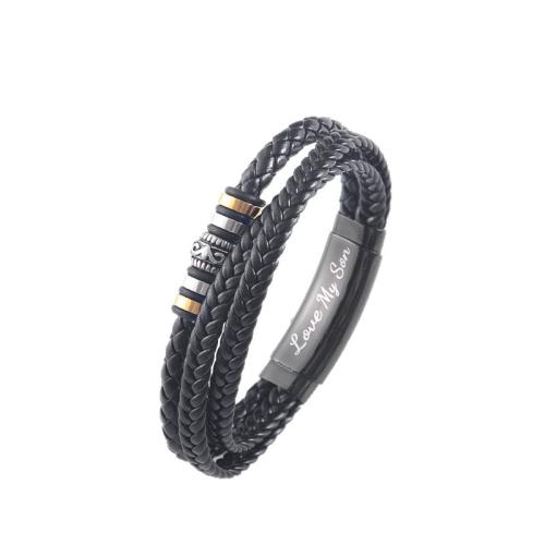 PU Leather Bracelet, with 304 Stainless Steel, vintage & multilayer & for man Approx 19-22 cm 