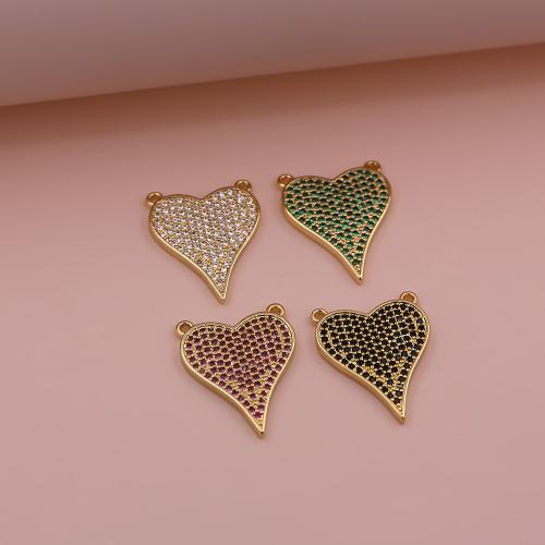 Cubic Zirconia Micro Pave Brass Pendants, Heart, gold color plated, DIY & micro pave cubic zirconia 