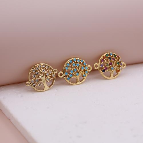 Cubic Zirconia Micro Pave Brass Connectors, Tree, gold color plated, DIY & micro pave cubic zirconia & hollow 