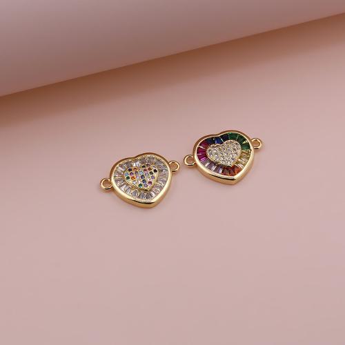 Cubic Zirconia Micro Pave Brass Connectors, Heart, gold color plated, DIY & micro pave cubic zirconia 