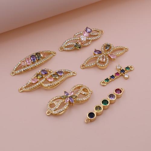 Cubic Zirconia Micro Pave Brass Connectors, gold color plated, DIY & micro pave cubic zirconia 