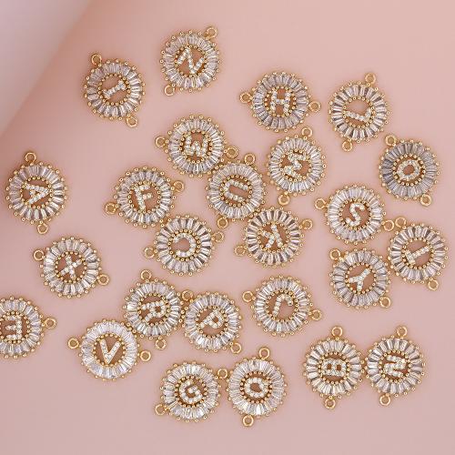Cubic Zirconia Micro Pave Brass Connectors, Alphabet Letter, gold color plated, DIY & micro pave cubic zirconia 