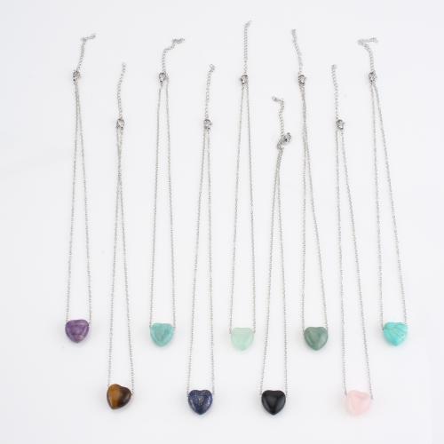 Gemstone Necklace, with 304 Stainless Steel Chain, with 5cm extender chain, Heart, fashion jewelry & Unisex gemstone size Approx 42 cm 