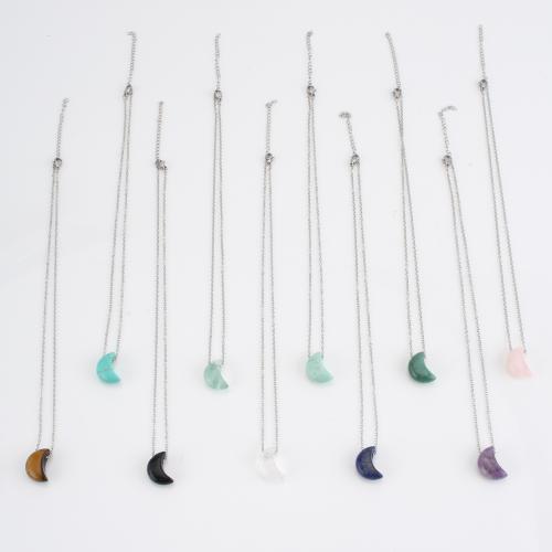 Gemstone Necklaces, with 304 Stainless Steel Chain, with 5cm extender chain, Moon, fashion jewelry & Unisex gemstone size Approx 42 cm 