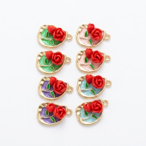 Pendentifs argile de polymère Fimo, avec alliage de zinc, Placage de couleur d'or, DIY & avec le motif de fleurs & émail, plus de couleurs à choisir Environ 2mm, Vendu par PC[