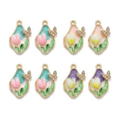 Pendentifs argile de polymère Fimo, avec alliage de zinc, Placage de couleur d'or, DIY & avec le motif de fleurs & émail & avec strass, plus de couleurs à choisir Environ 2mm, Vendu par PC[