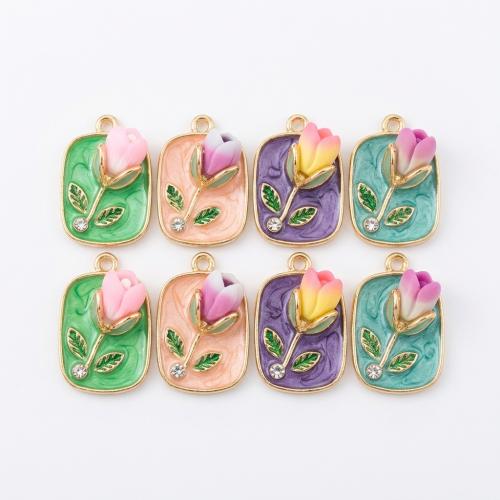 Pendentifs argile de polymère Fimo, avec alliage de zinc, Placage de couleur d'or, DIY & avec le motif de fleurs & émail, plus de couleurs à choisir Environ 2mm, Vendu par PC[
