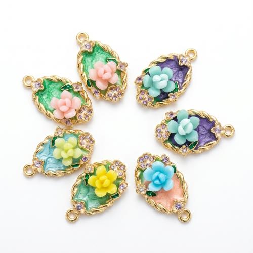 Pendentifs argile de polymère Fimo, avec alliage de zinc, Placage de couleur d'or, DIY & avec le motif de fleurs & émail & avec strass, plus de couleurs à choisir Environ 2mm, Vendu par PC[
