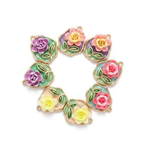 Polymer Clay Zinc Alloy Pendants, with Zinc Alloy, gold color plated, DIY & with flower pattern & enamel & with rhinestone Approx 2mm 