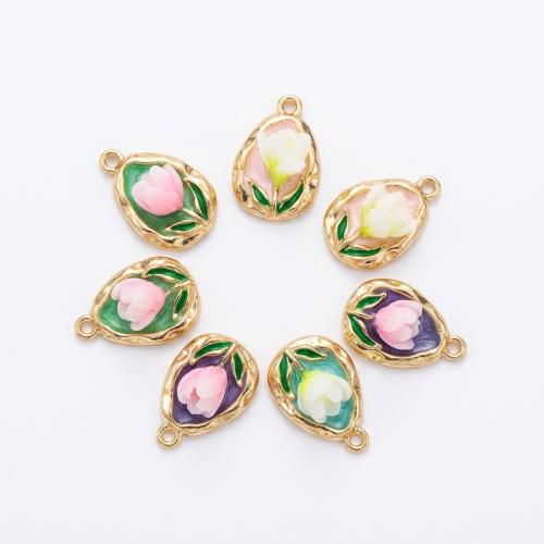 Polymer Clay Zinc Alloy Pendants, with Zinc Alloy, gold color plated, DIY & with flower pattern & enamel Approx 2mm 